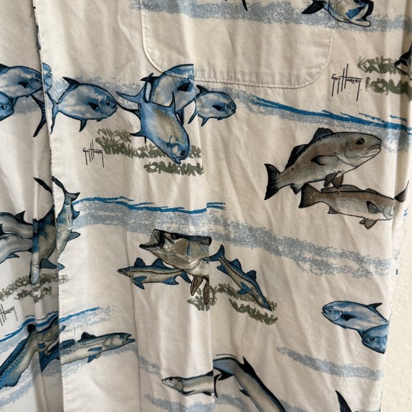 Guy Harvey Mens Button Up Shirt Fish Print Short Sleeve Casual Beach Vacation XL - Picture 7 of 11